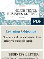 ON THE JOB TEXTS - Business Letter