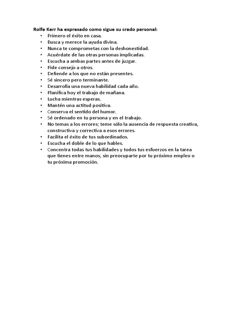 Rolfe Kerr Ha Expresado Como Sigue Su Credo Personal | PDF