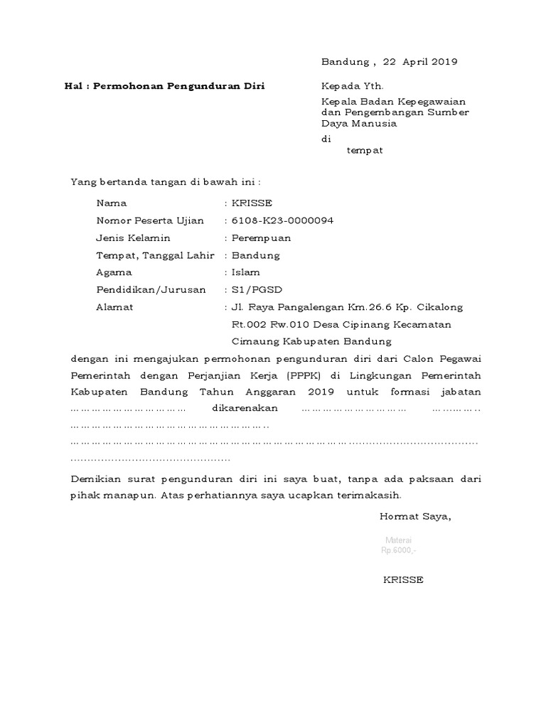 Format Surat Pengunduran Diri Pdf