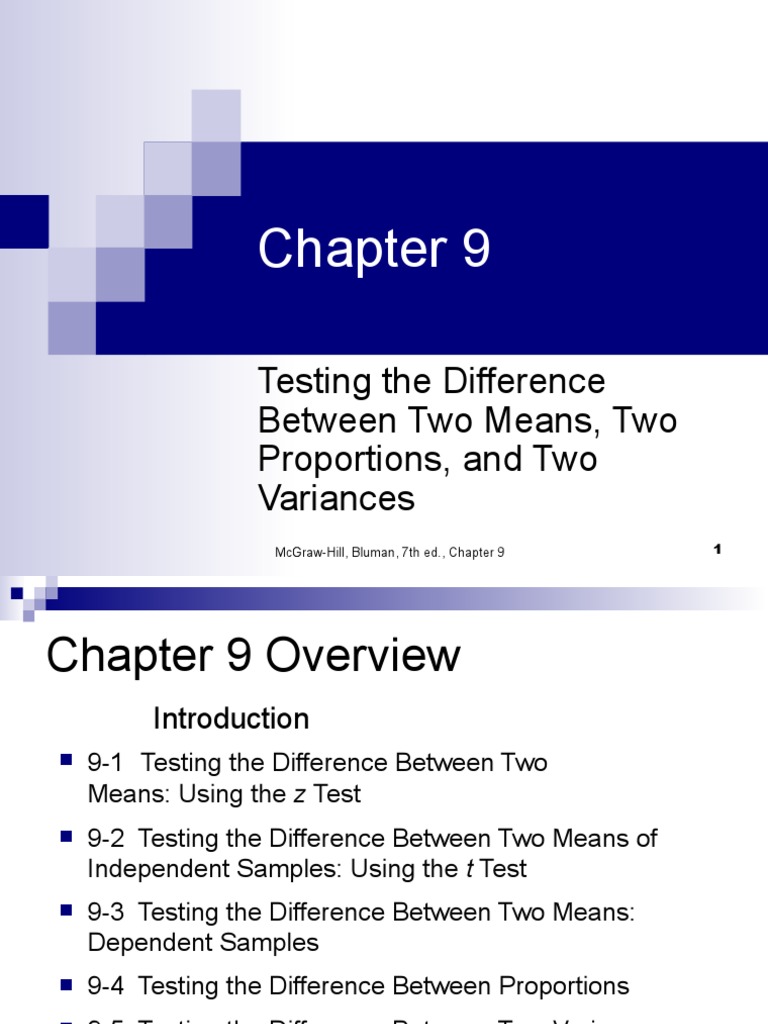 Testing The Difference Between Two Means, Two Proportions, and Two Variances PDF P Value