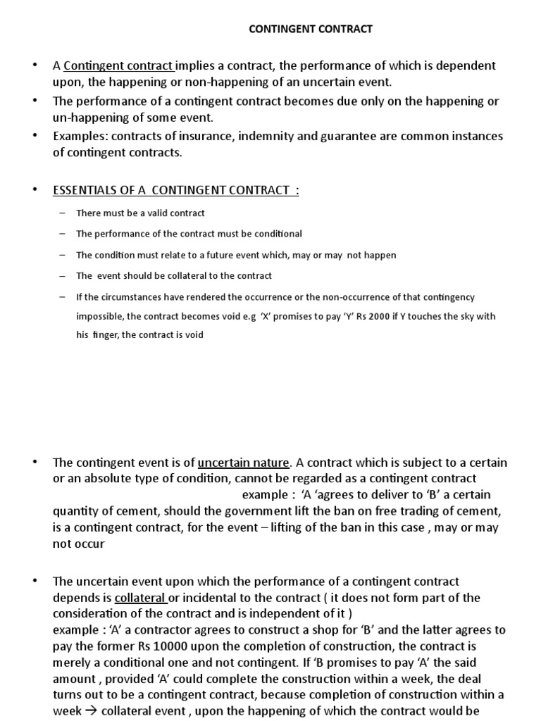 Contingent Contract | PDF | Gambling | Breach Of Contract
