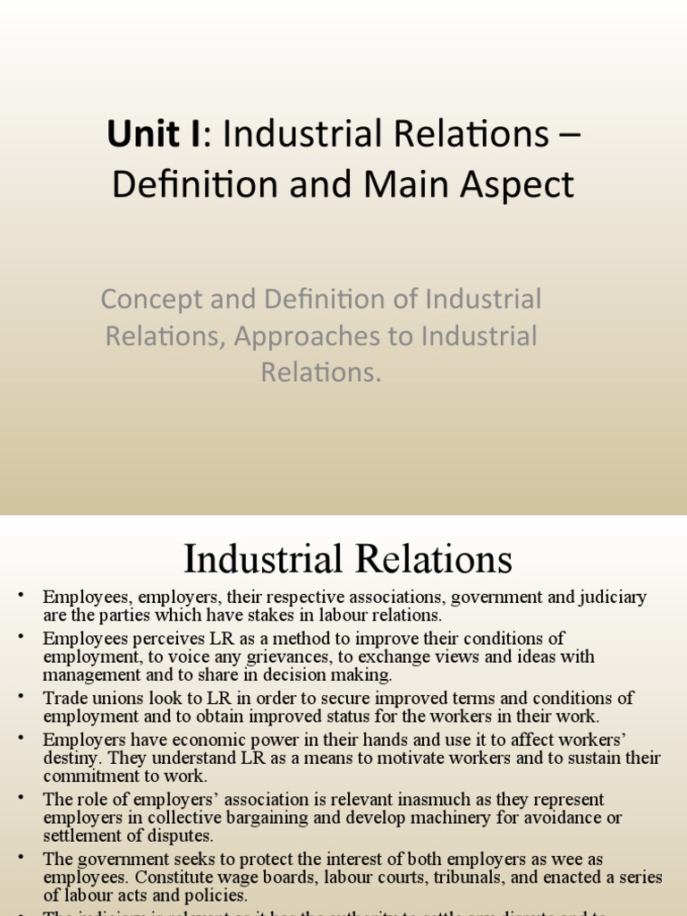Unit 1 Industrial Relations Definition and Main Aspect PDF