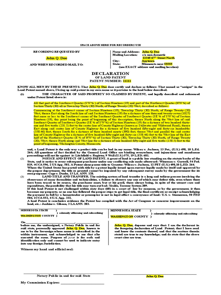 Land Patent Declaration PDF Notary Public Common Law