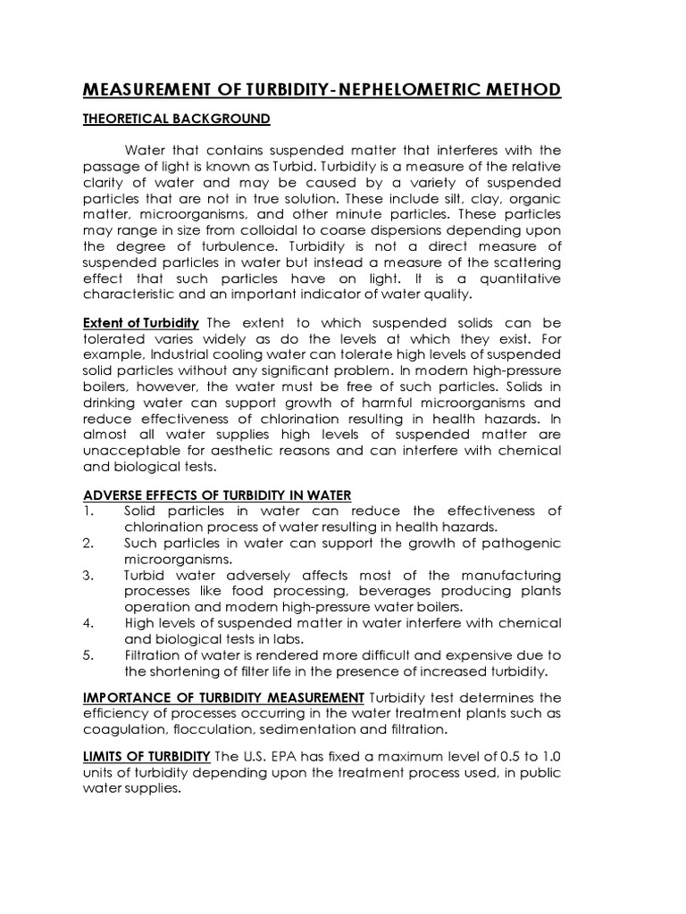Determination of Water Turbidity | PDF | Water Purification | Water