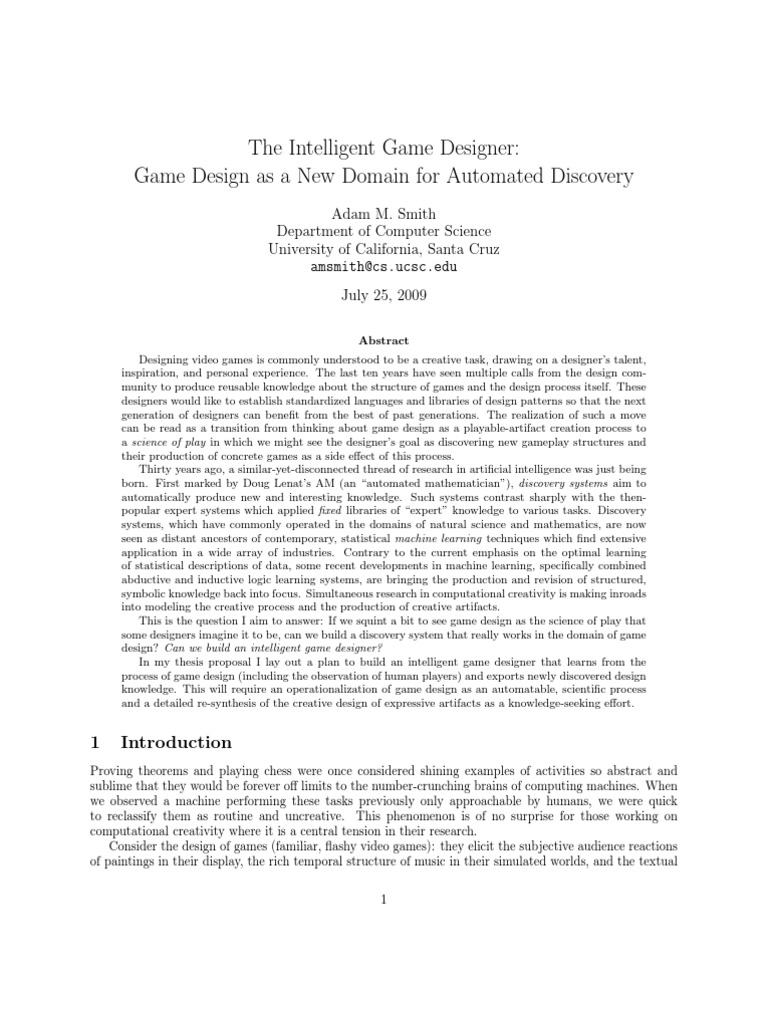 Intelligent Game Designer Proposal | PDF | Game Design | Scientific Method