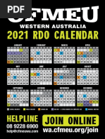 CFMEU WA A4 Printable RDO Calendar 2021