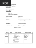 Lesson Plan: Teaching Focus: Pre-Teaching (Warm-Up) Level of Class: Grade 3 - Elementary