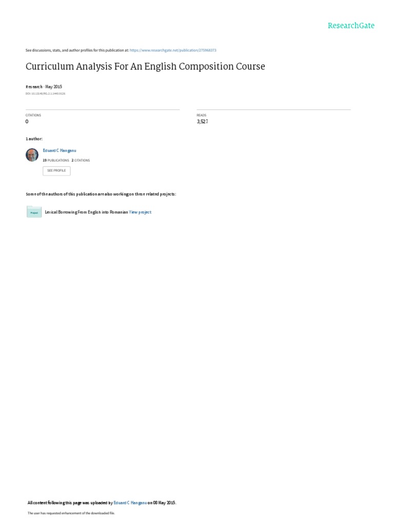 Curriculum Analysis For An English Composition Course: Research | PDF ...