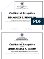 Certificate of Recognition: Bea Glaiza E. Rempillo