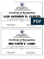 Certificate of Recognition: Luis Anthony O. Cerezo