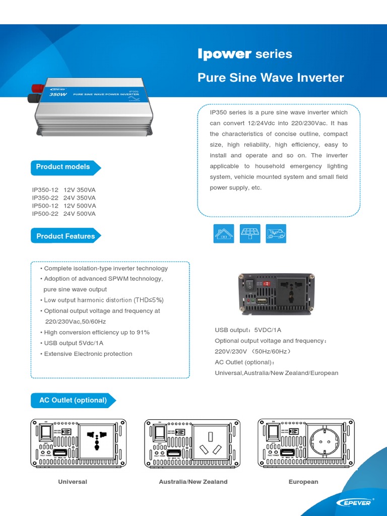 IP350 Pure Sine Wave Inverter Specs | PDF | Power Inverter | Power Supply