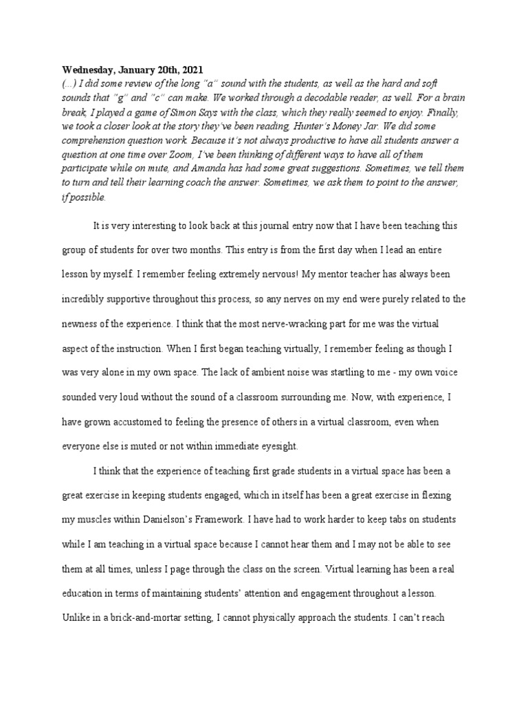 Virtual Teaching Reflections | PDF | Classroom | Reading Comprehension