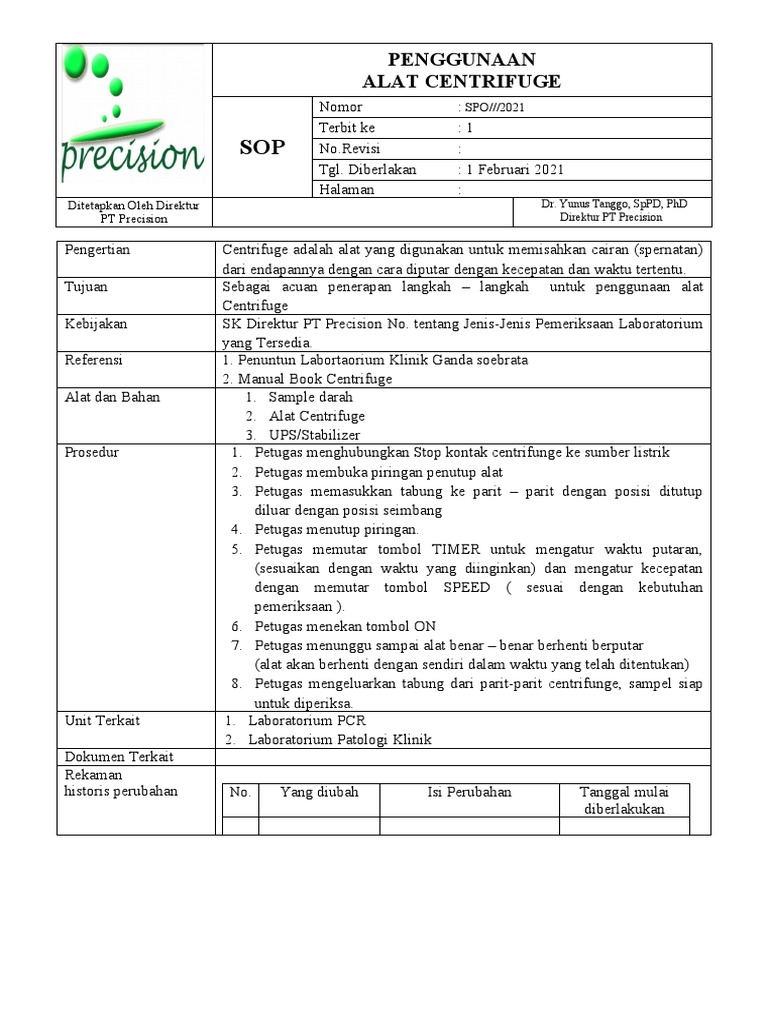 SOP Penggunaan Centrifuge PDF
