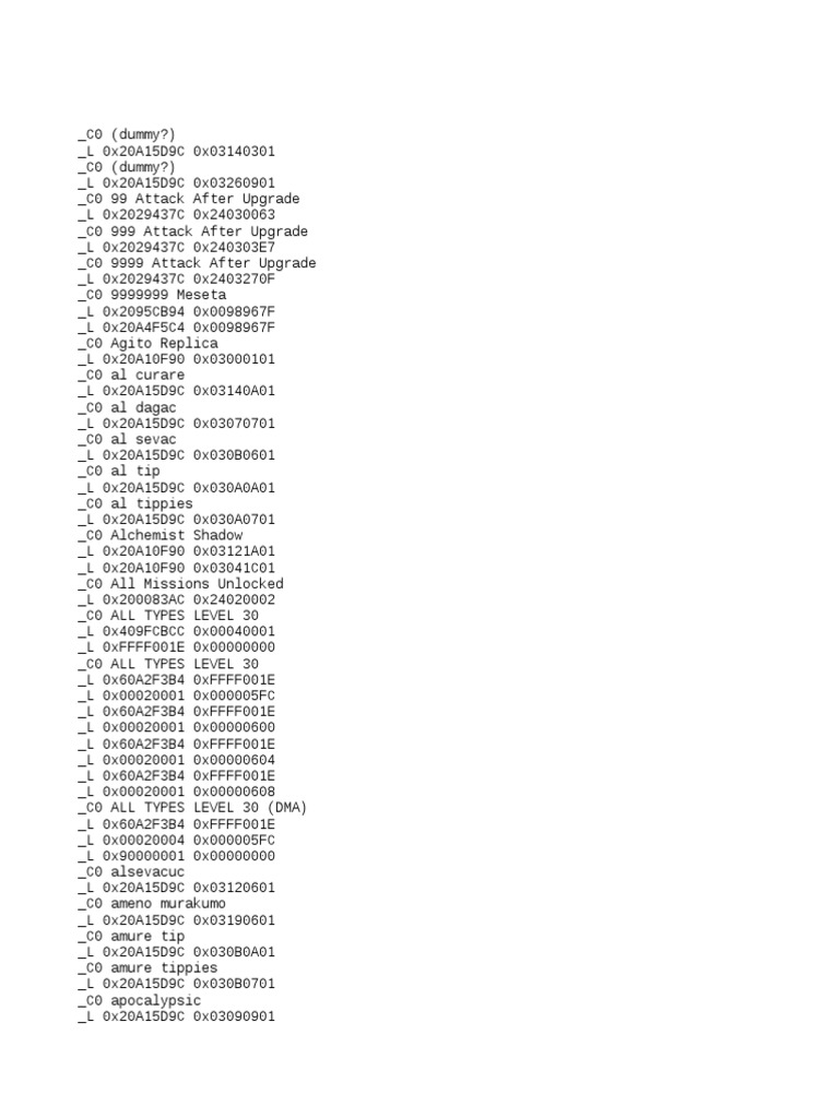 Game Cheat Codes Compilation | PDF | Blade Weapons | Melee Weapons