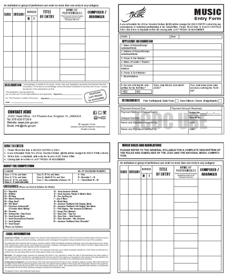 JCDC Festival of the Arts Entry Form | PDF | Singing | Entertainment ...