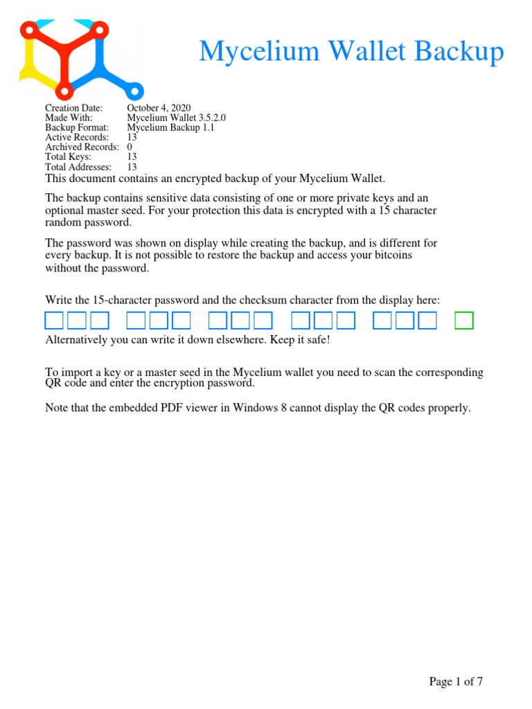 Mycelium Wallet Encrypted Backup Guide | PDF | Encryption | Backup