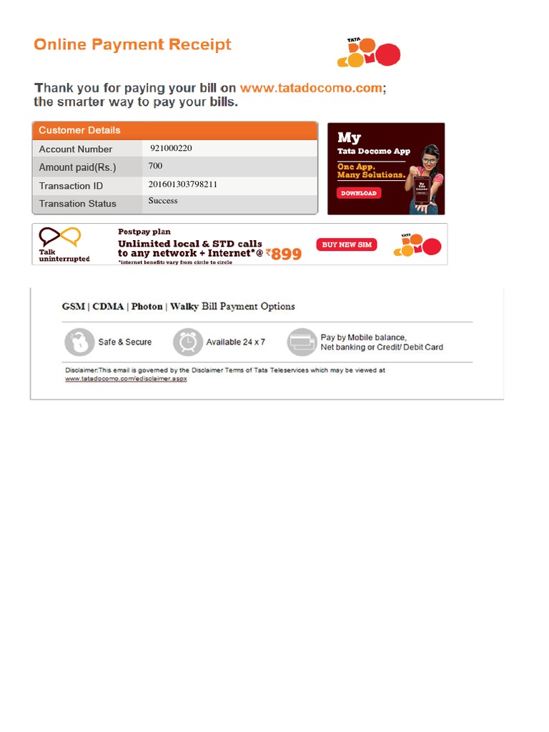 Bill Pay Receipt Tata PDF