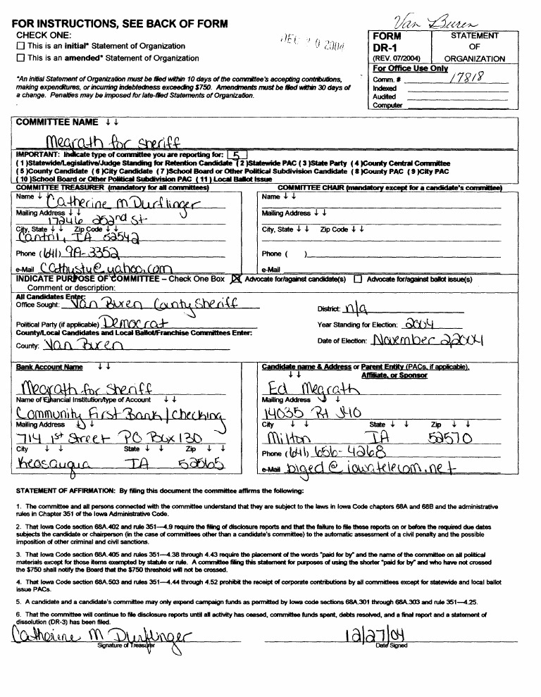 Iowa Statement of Organization Form | PDF | Political Action Committee ...