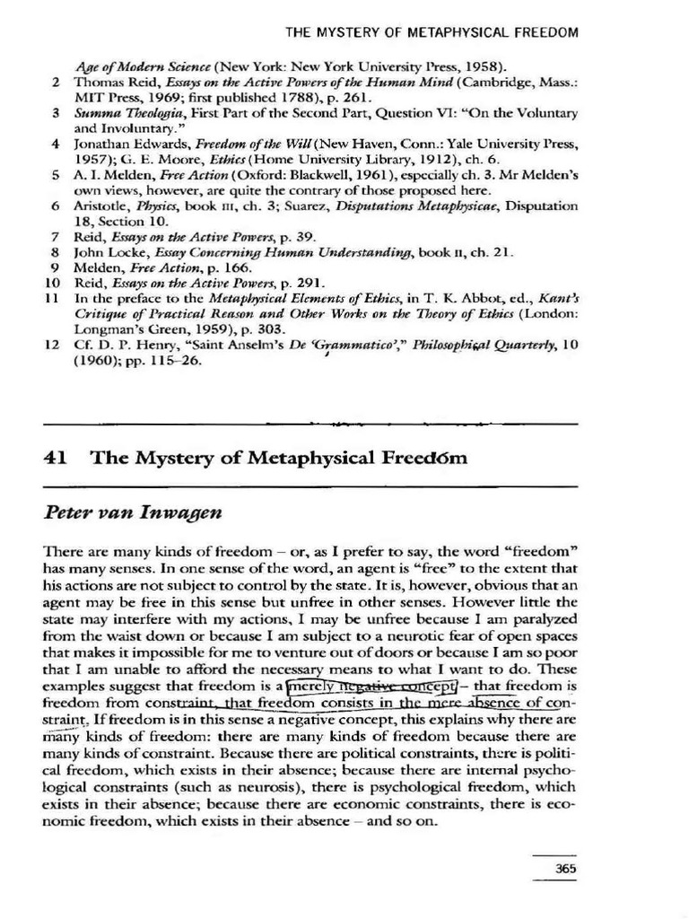 Peter Van Inwagen - The Mystery of Metaphysical Freedom and Timothy ...