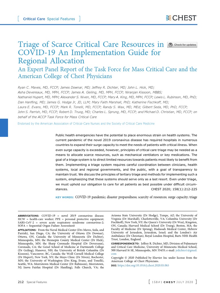 Triage of Scarce Critical Care Resources in COVID-19 An Implementation ...