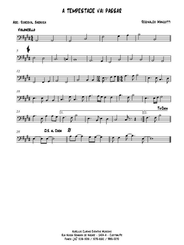 A Tempestade Vai Passar (Reginaldo Manzotti) - Cello | PDF