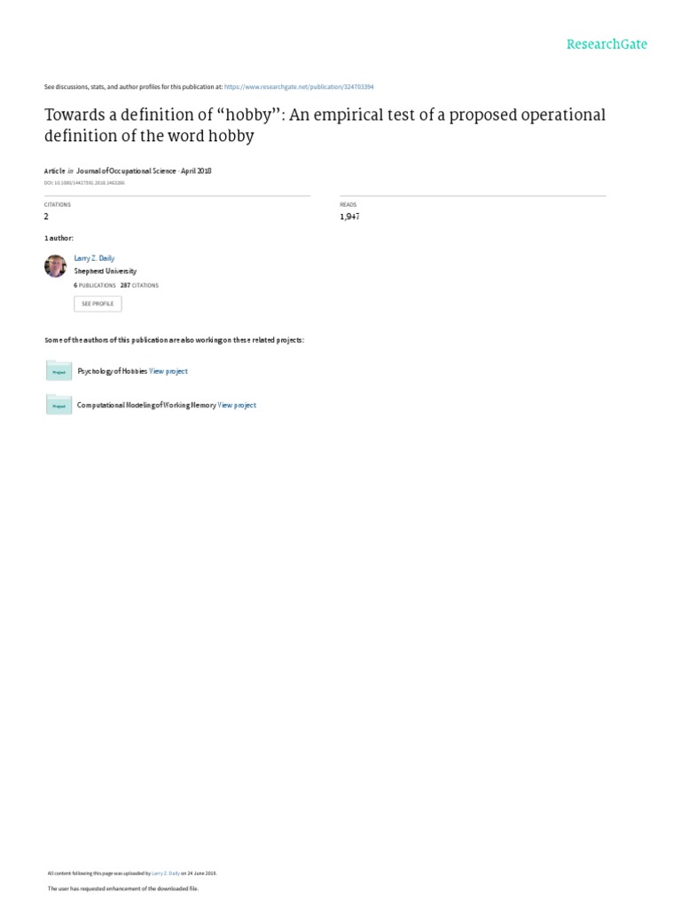 Towards A Definition of "Hobby" An Empirical Test of A Proposed