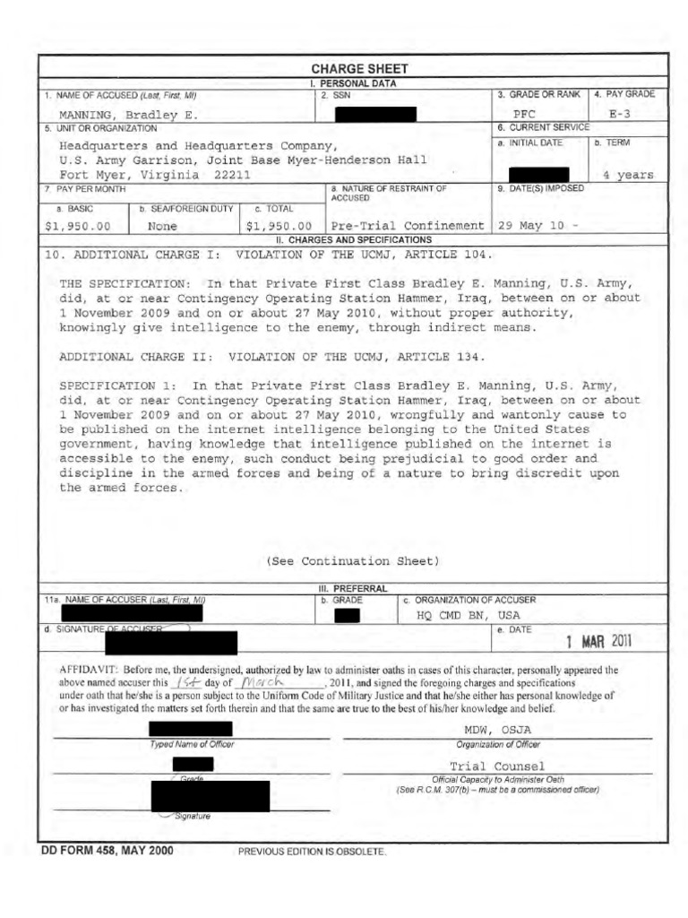 PFC-Manning Additional-Charge-Sheet REDACTED 02MAR11 | PDF