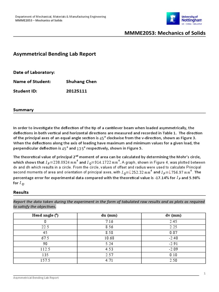 MMME2053-AsymBend Lab Report Template | PDF | Physics | Geometry
