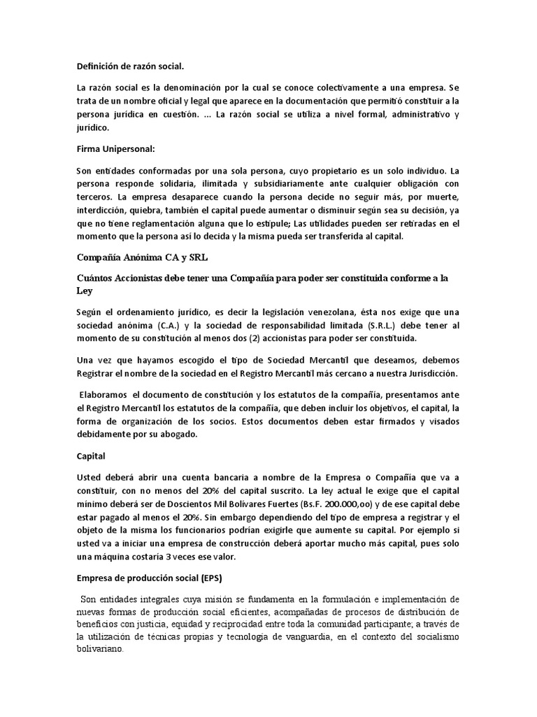Definición y Proceso de Razón Social | PDF | Empresas | Economias