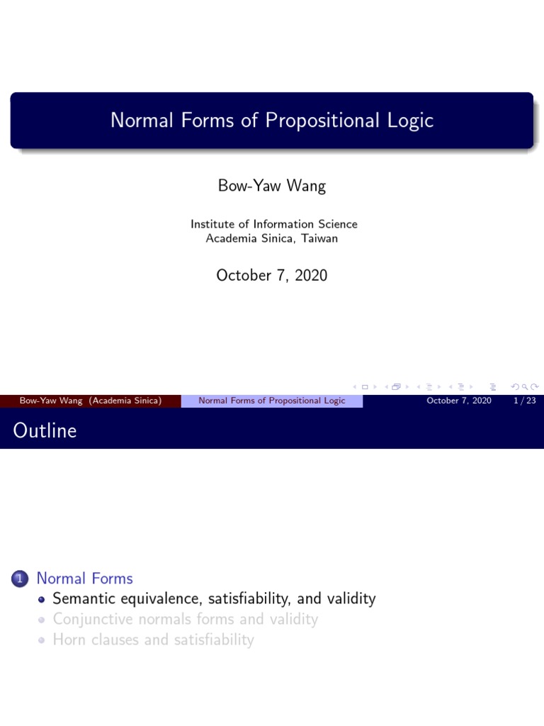 Normal Forms of Propositional Logic: Bow-Yaw Wang | PDF | Metalogic ...