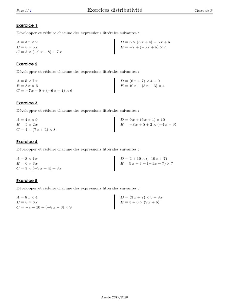 Exercices de Distributivité en 3e | PDF | Méthodes et références ...