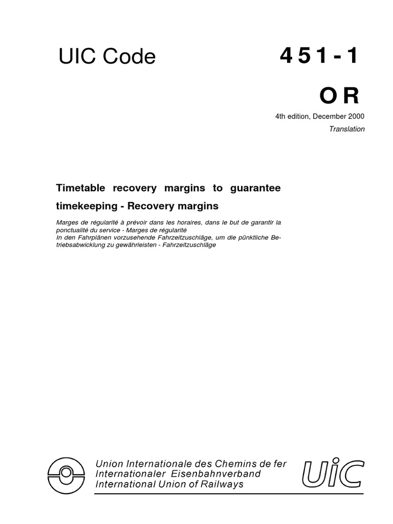 UIC Code 451-1: Timetable Recovery Margins | PDF | Train | Rail Transport