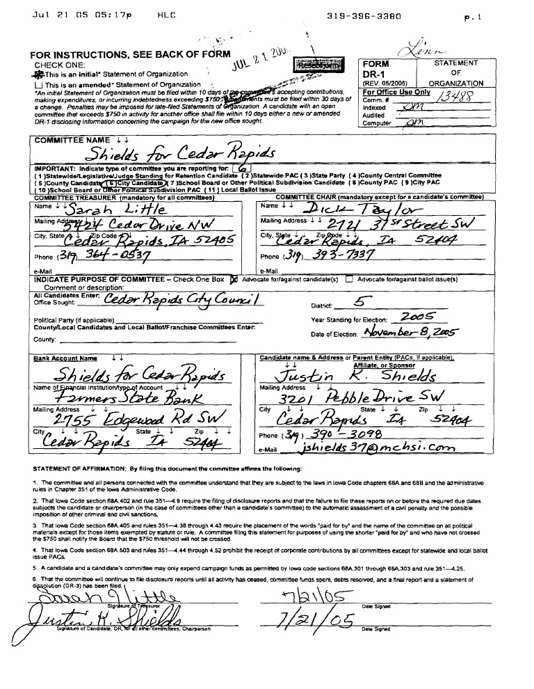 Iowa Campaign Committee Statement Form | PDF | Political Action ...