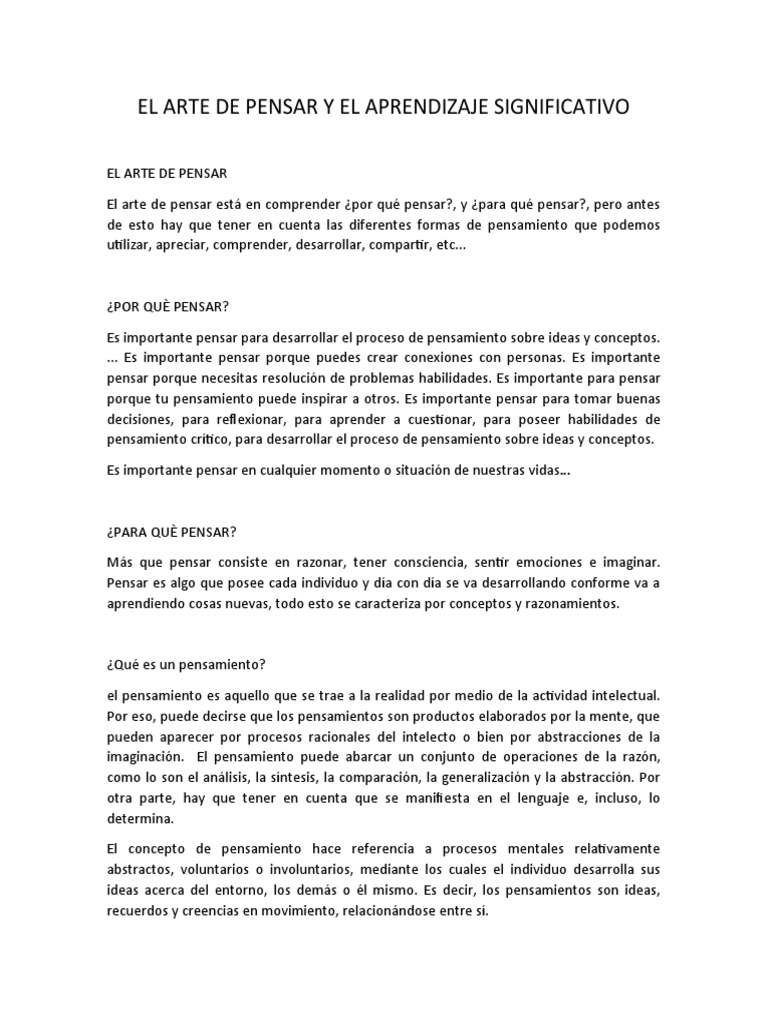 El Arte de Pensar y El Aprendizaje Significativo | PDF | Pensamiento ...