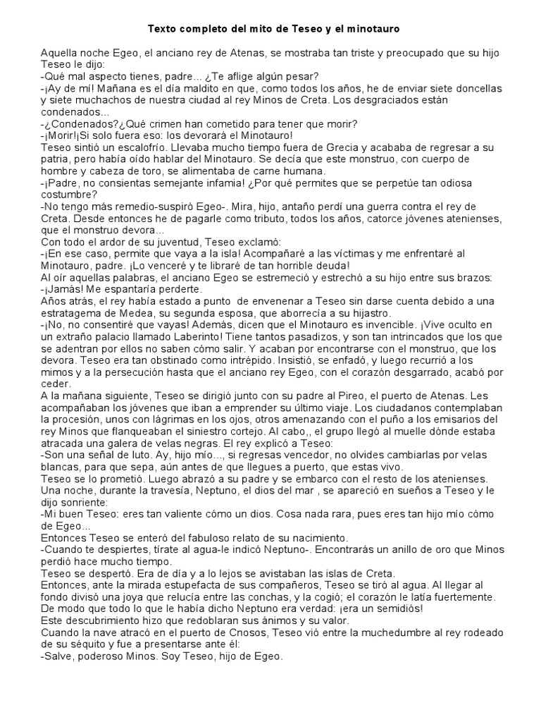 Texto Completo Del Mito de Teseo y El Minotauro | PDF | Minotauro | Teseo