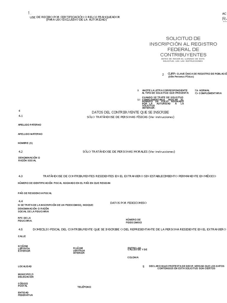 Formato R1 SAT para Inscripción Fiscal | PDF | Derecho Civil (Common ...