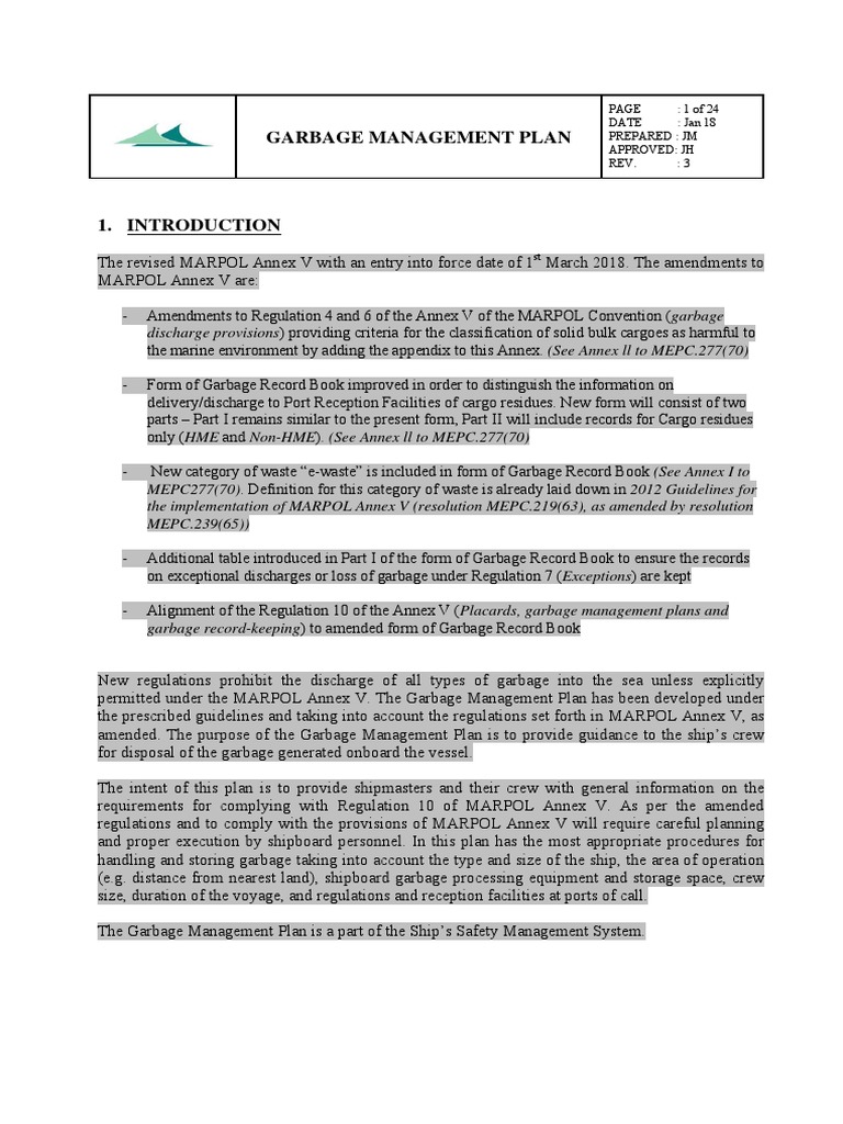Garbage Management Plan | PDF | Hazardous Waste | Waste