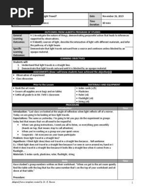 how does light travel lesson plan