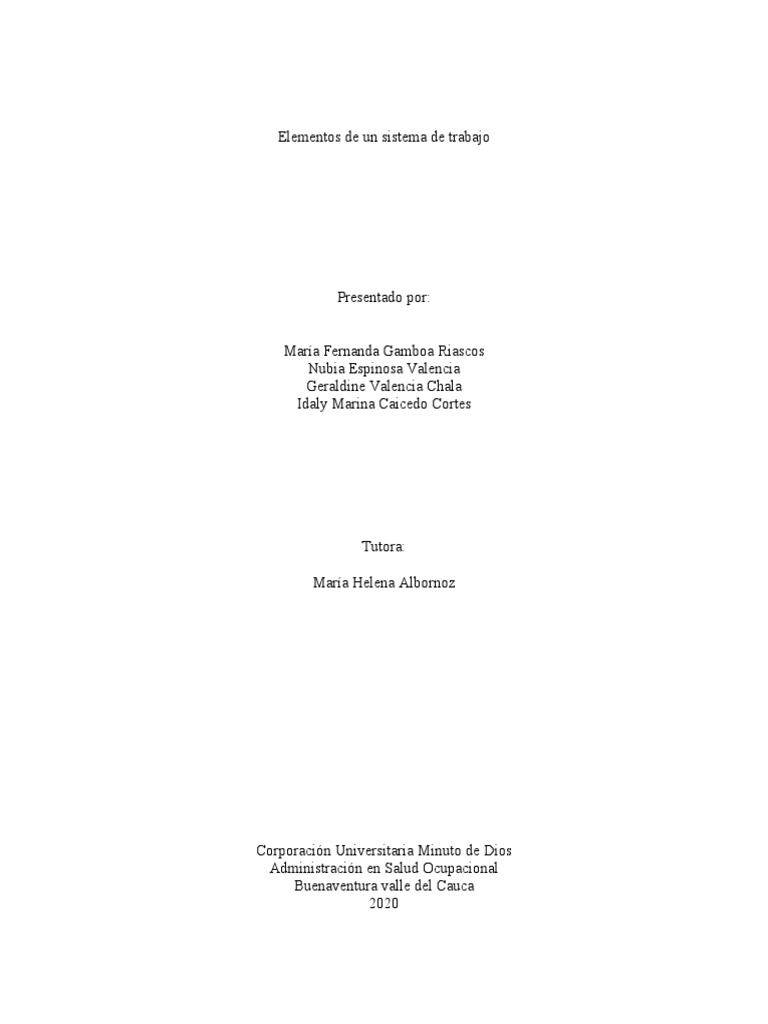 Elementos de Un Sistema de Trabajo PDF Factores humanos y ergonomía Bienestar