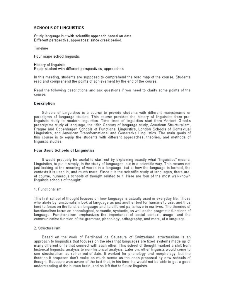 Overview of Linguistic Schools | PDF | Linguistics | Grammar
