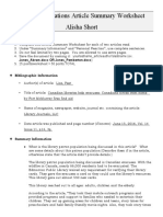 Diverse Populations Article Summary Worksheet Alisha Short: Directions