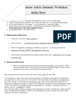 Diverse Populations Article Summary Worksheet Alisha Short: Directions