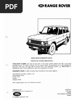 Range Rover Classic 1987-1993 Workshop Manual (SRR652USWM F