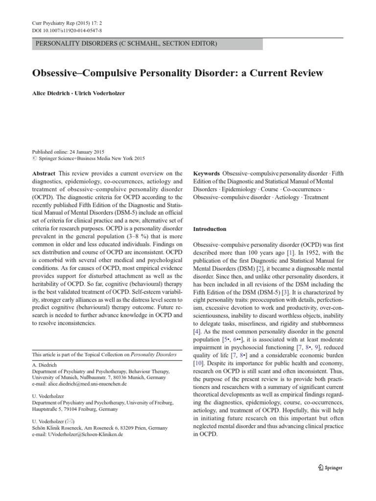 Overview of Obsessive-Compulsive Personality Disorder | PDF ...