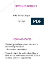 Entrepreneurship I: Babs Bailey Carryer Fall 2002