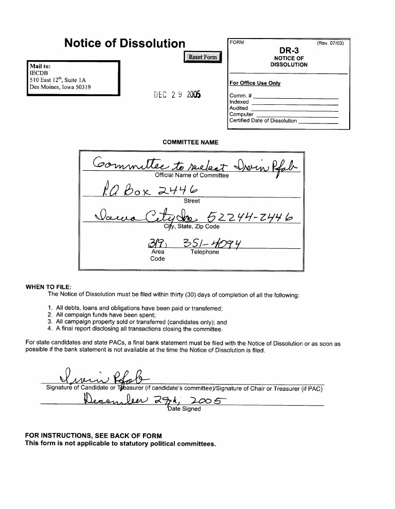 Notice of Dissolution Filing Guide | PDF | Political Action Committee ...
