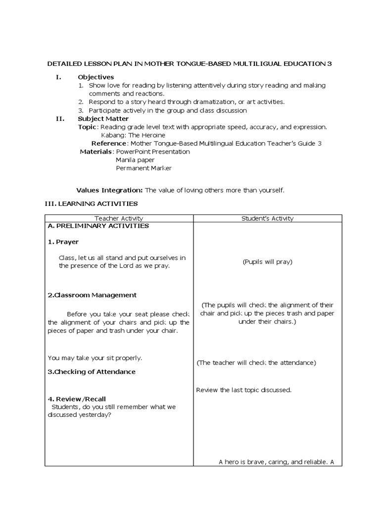 Mother Tongue Lesson Plan PDF