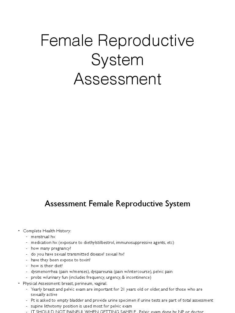 Female Reproductive System Assessment | PDF | Cervical Cancer ...