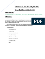 Human Resources Management Individual Assignment: Case Study