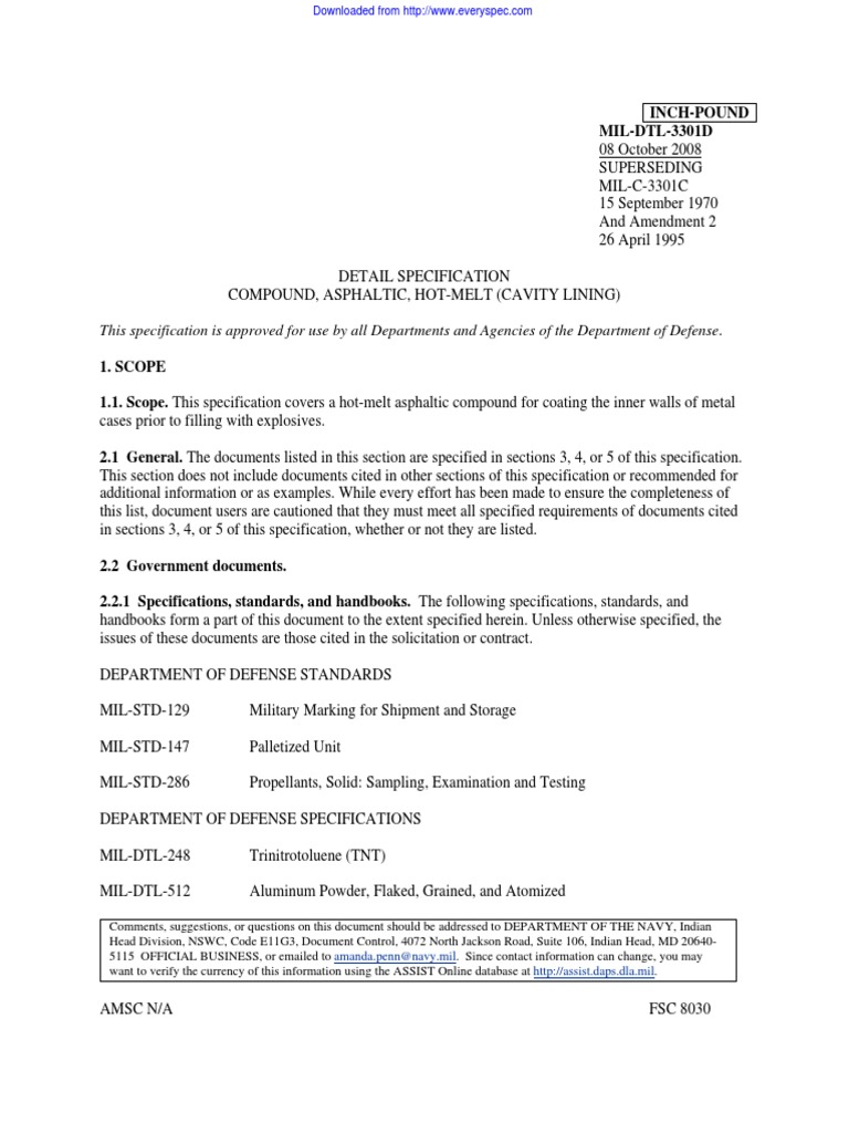 Asphaltic Compound Specification MIL-DTL-3301D | PDF | Specification ...